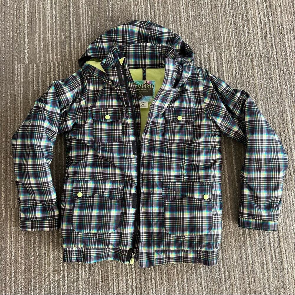 Burton Dry Ride Purple Green Plaid Snowboard Coat Jacket YOUTH XL